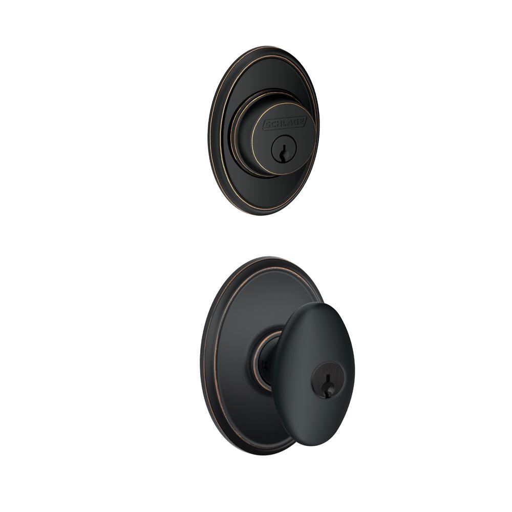 Wakefield Aged Bronze Single Cylinder Deadbolt with Siena Entry Door Knob Combo Pack - Super Arbor