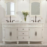 Chelsea 72 in. W Double Bath Vanity in Antique White with Marble Vanity Top in White - Super Arbor