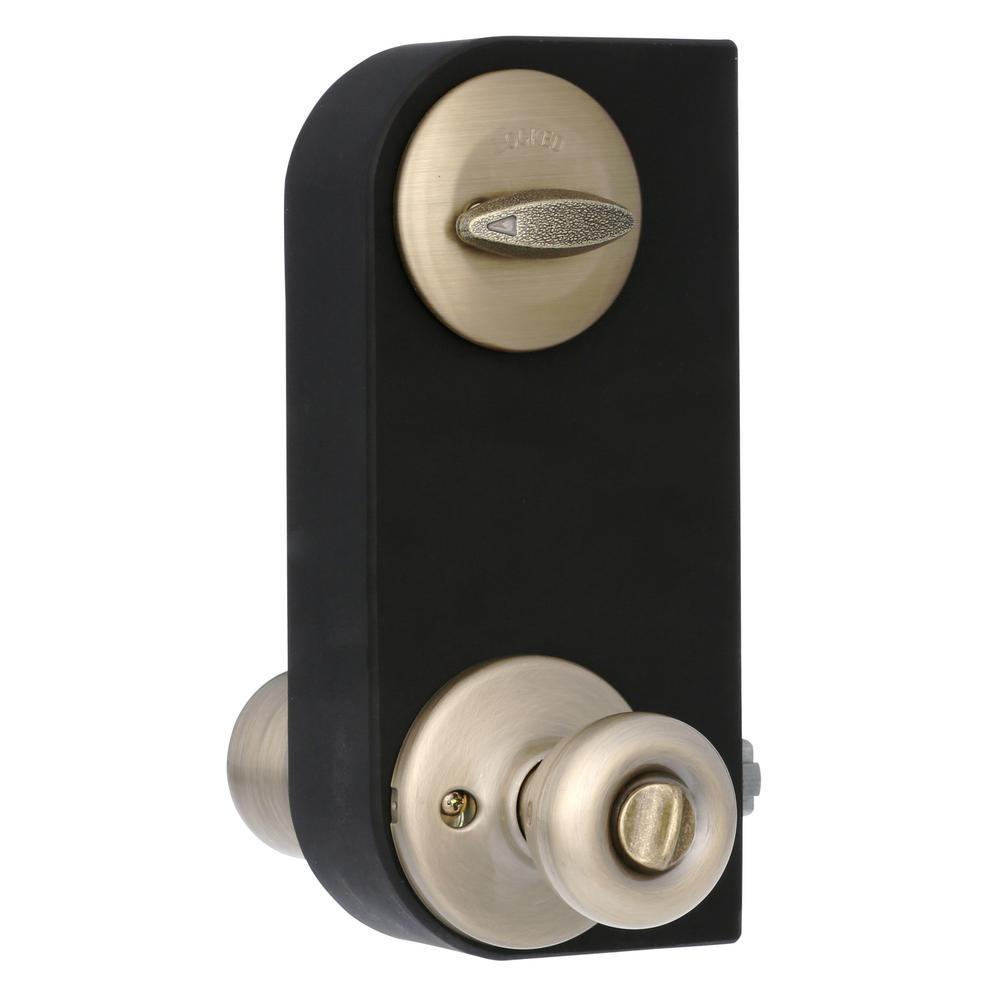 Tylo Antique Brass Entry Door Knob and Single Cylinder Deadbolt Combo Pack with Microban Antimicrobial Technology - Super Arbor
