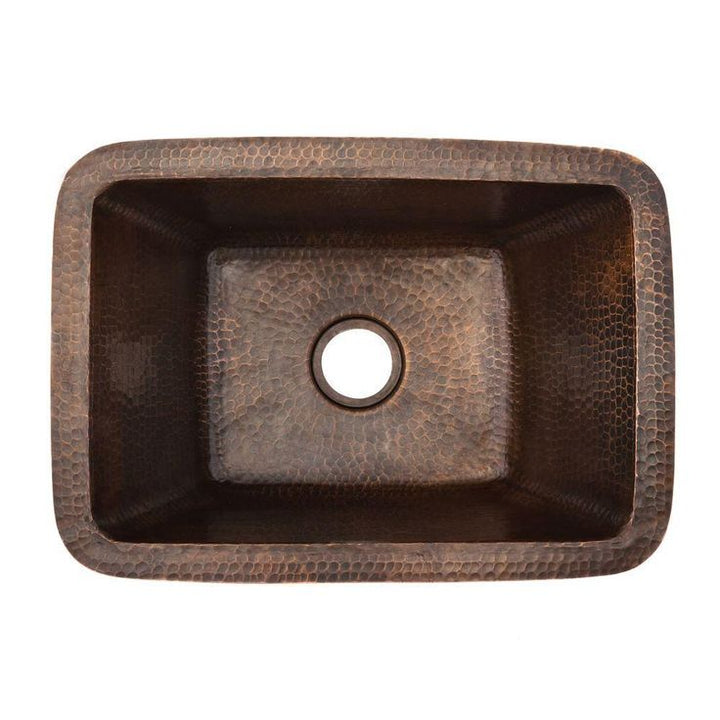 Undermount Hammered Copper 17 in. 0-Hole Bar Sink with 2 in. Drain Opening in Oil Rubbed Bronze