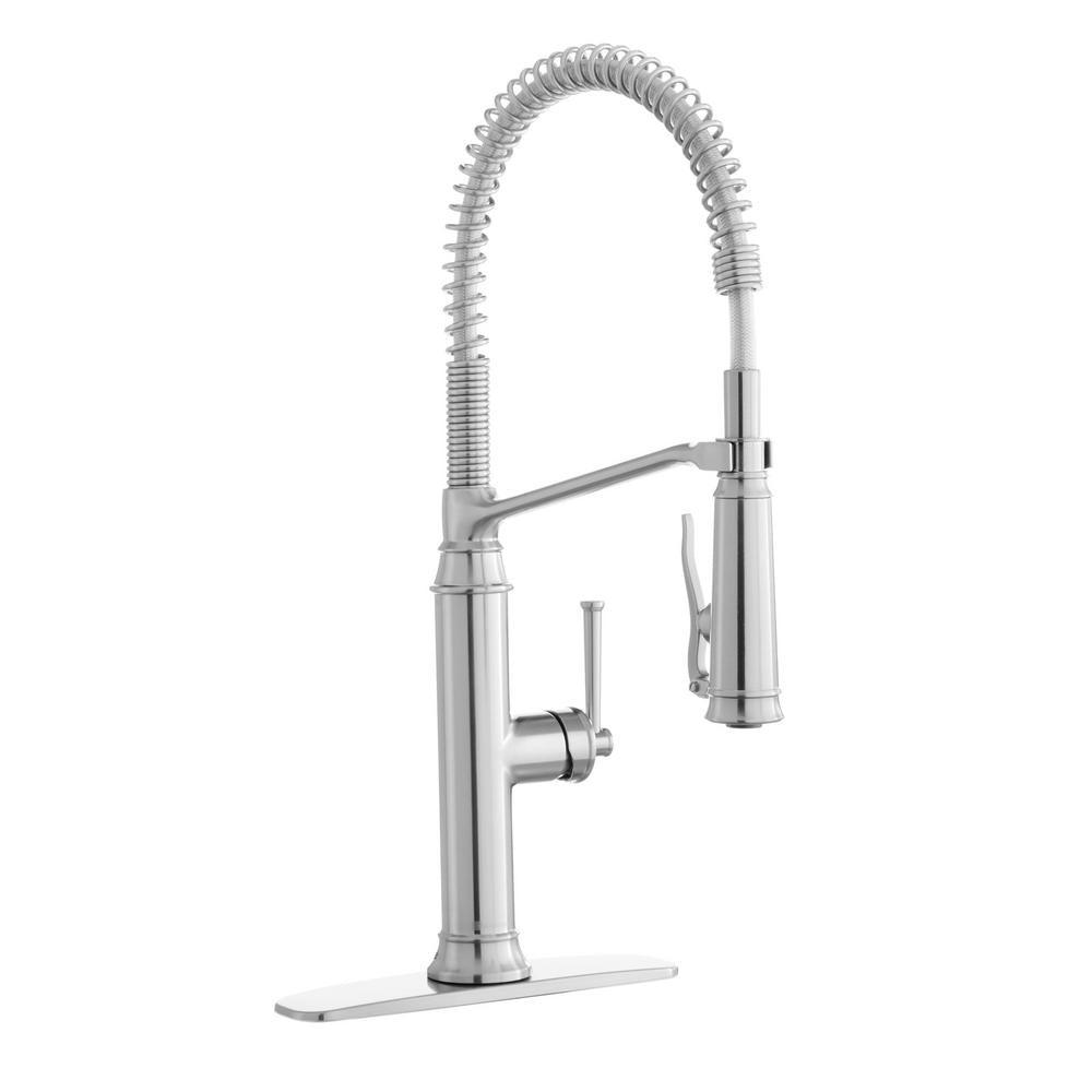 Linscott Single-Handle Coil Springneck Pull-Down Sprayer Kitchen Faucet in Matte Black - Super Arbor