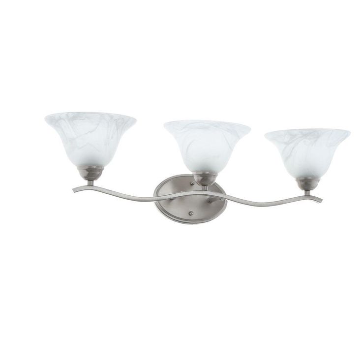 Andenne 3-Light Brushed Nickel Vanity Light with Bell Shaped Marbleized Glass Shades