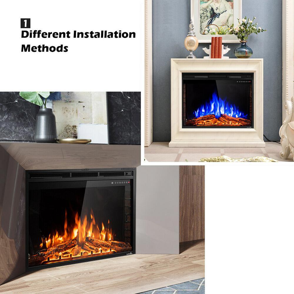 9 in. W x 27 in. H 750-Watt to 1500-Watt Electric Fireplace Insert Freestanding Wall Mounted Stove Heater Touch in Black - Super Arbor