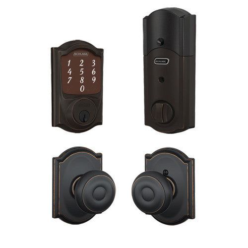 Camelot Aged Bronze Sense Smart Door Lock with Georgian Knob Door Handleset