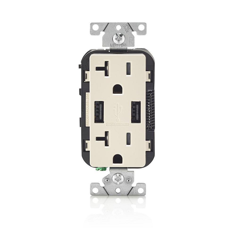 Decora 20 Amp 125-Volt Combination Duplex Outlet and USB Outlet, White - Super Arbor