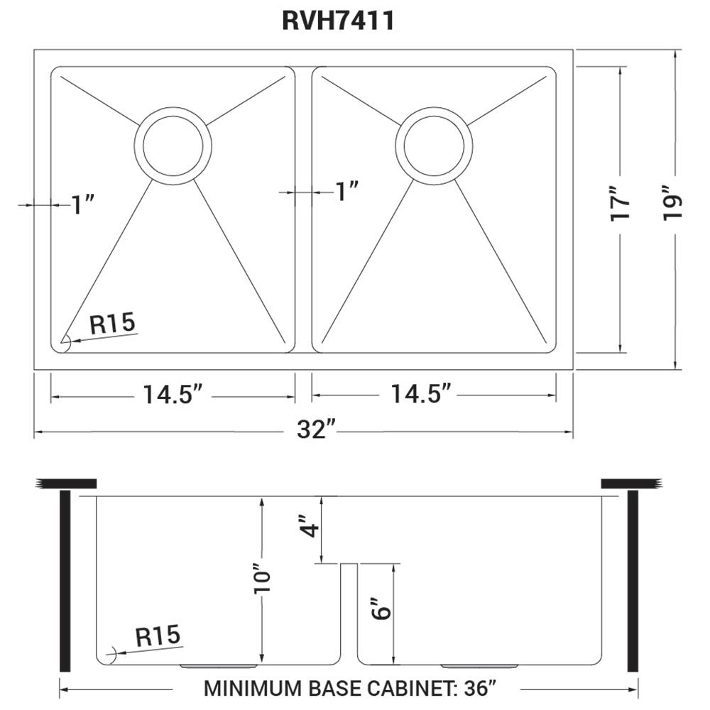 32 in. Low-Divide Double Bowl 50/50 Undermount 16-Gauge Stainless Steel Kitchen Sink - Super Arbor