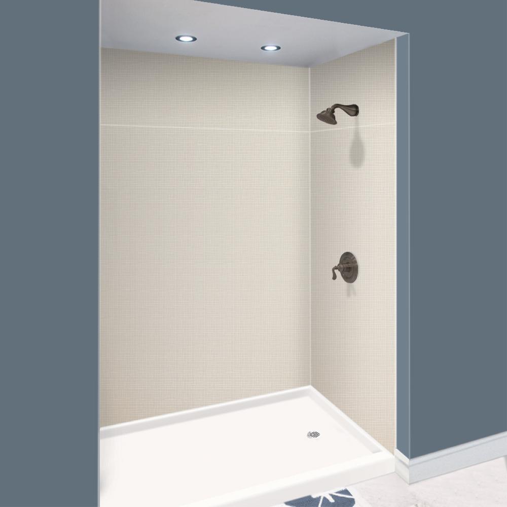 Expressions 48 in. x 48 in. x 96 in. 4-Piece Easy Up Adhesive Alcove Shower Wall Surround in Bianca - Super Arbor
