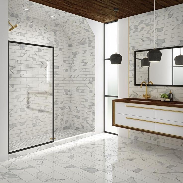 Style Selections Calacatta Polished White 6-in x 12-in Polished Porcelain Marble Subway Floor Tile