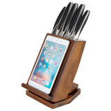 6-Piece Japanese Stainless Steel Knife Block Set with Rotating Knife Block and Tablet Holder