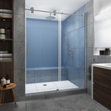 Langham XL 68 - 72 in. x 80 in. Frameless Sliding Shower Door with Ultra-Bright Frosted Glass in Stainless Steel - Super Arbor