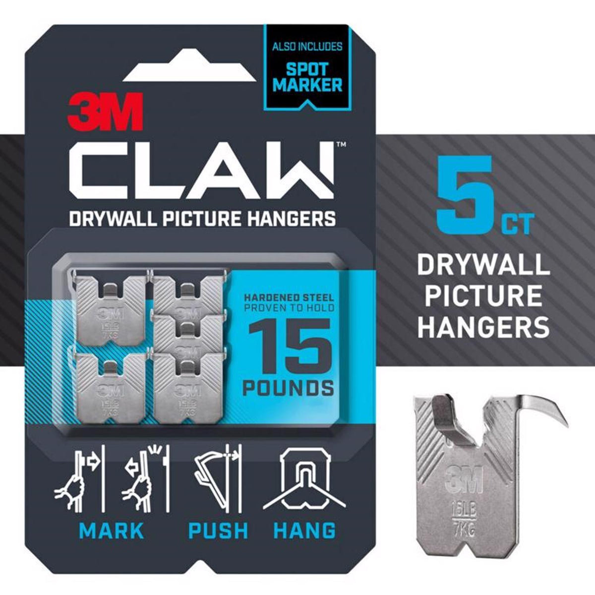 3M Claw Silver Drywall Picture Hanger, 15 lb Capacity, 5 Pack