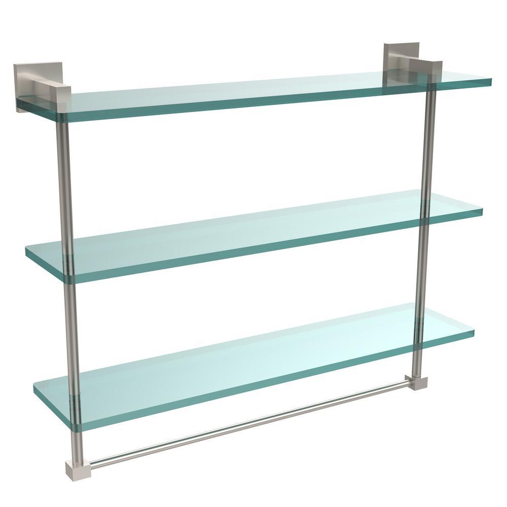 Montero 16 in. L  x 18 in. H  x 6-1/4 in. W 3-Tier Clear Glass Bathroom Shelf with Towel Bar in Satin Chrome - Super Arbor