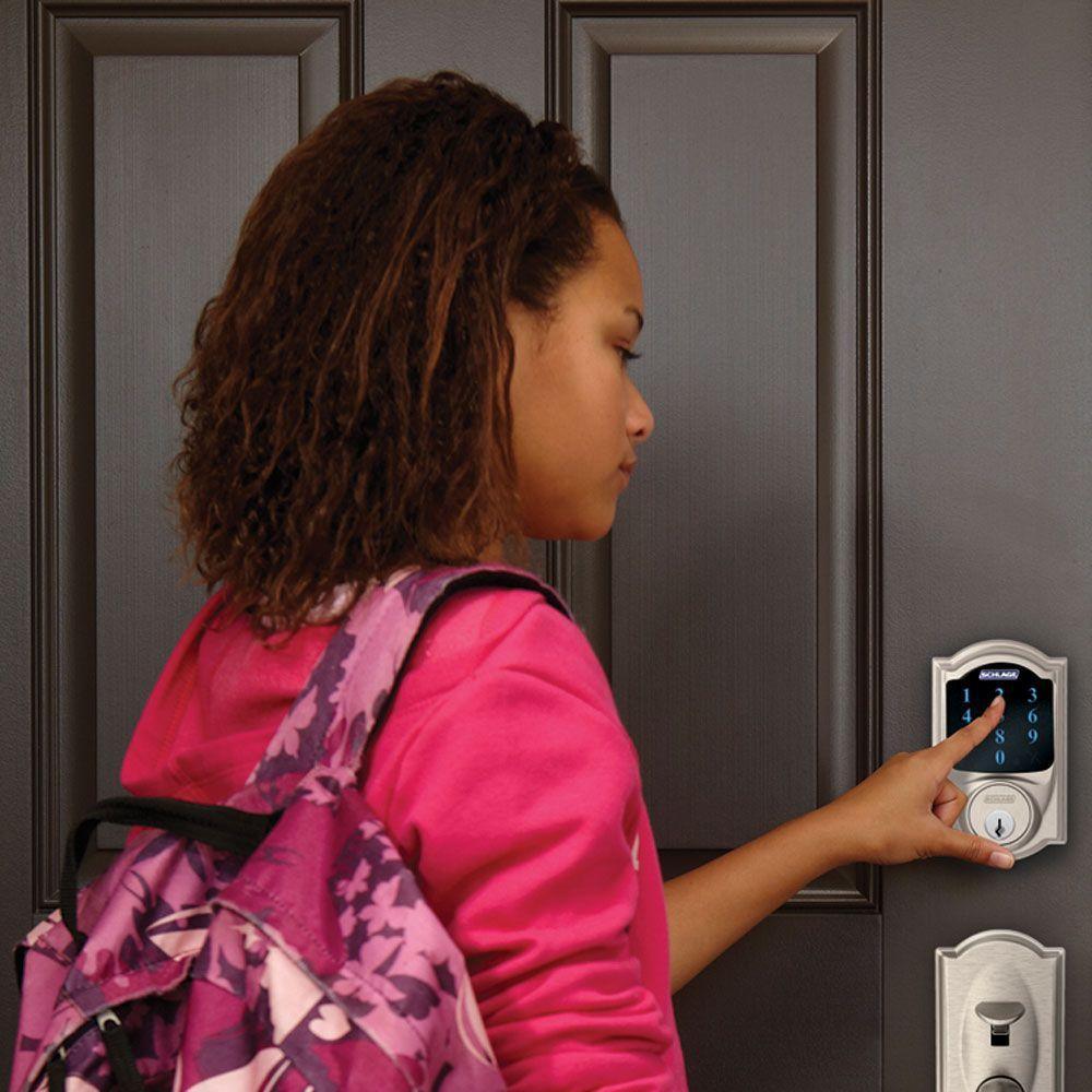 Camelot Satin Nickel Connect Z-Wave Plus Smart Deadbolt and Camelot Handleset with Accent Lever with Camelot Trim - Super Arbor