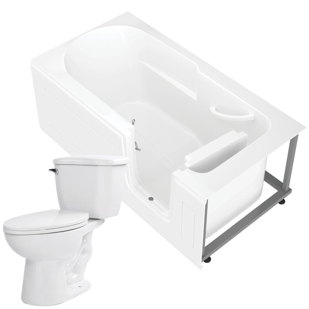 Step-In 59.6 in. Walk-In Non-Whirlpool Bathtub in White with 1.28 GPF Single Flush Toilet - Super Arbor