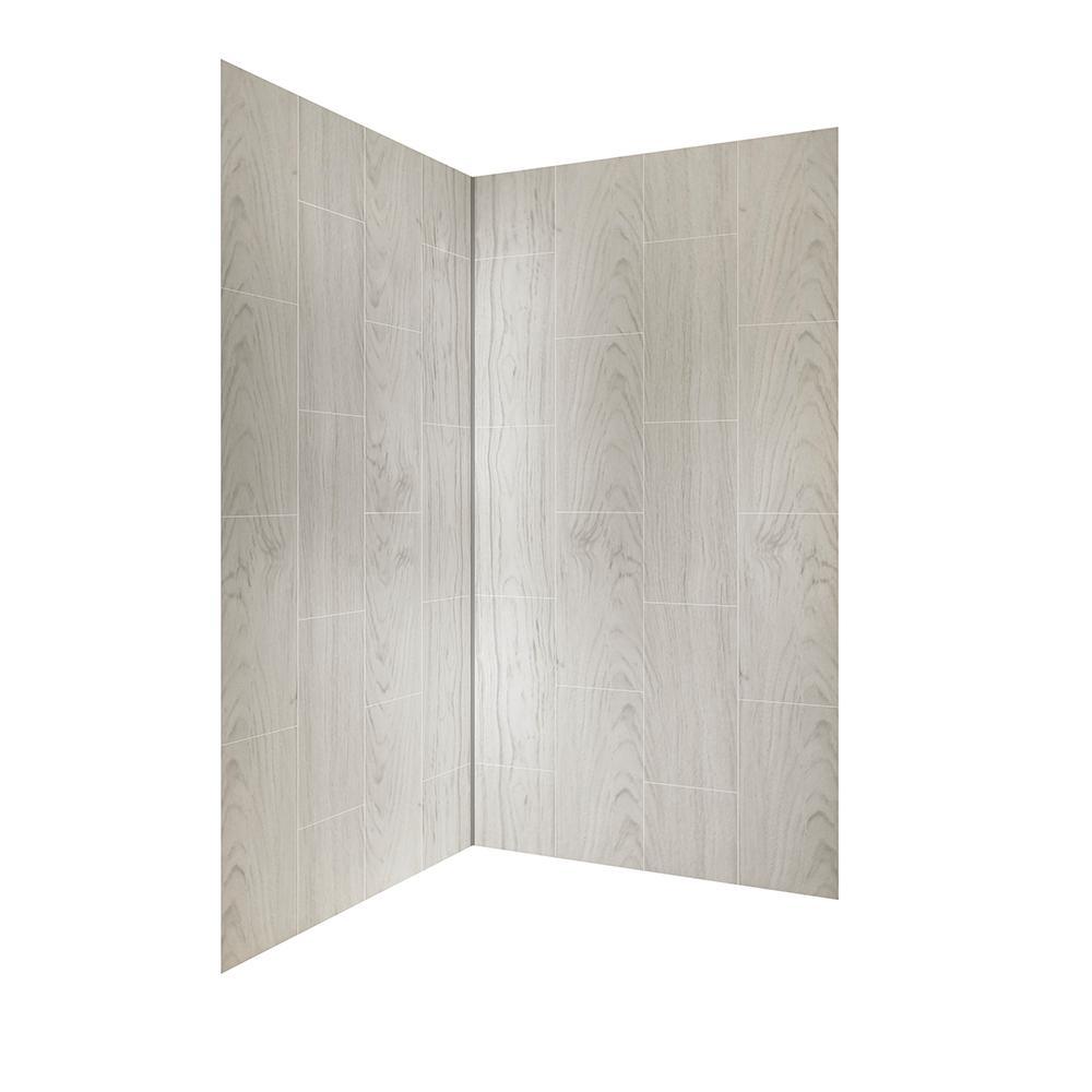 Jetcoat 42 in. x 78 in. 2-Piece Easy-Up Adhesive Neo-Angle Shower Surround in Slate - Super Arbor