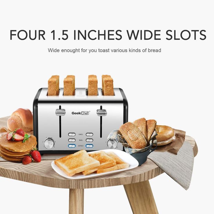 1650 W 4-Slice Silver Wide Slot Toaster with Dual Control Panels of Bagel, Defrost and Cancel Function