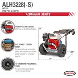 Simpson Aluminum ALH3228-S 3400 PSI at 2.5 GPM HONDA GX200 Cold Water Pressure Washer