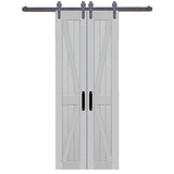 36 in. x 84 in. Board and Batten Composite PVC White Split Sliding Barn Door with Hardware Kit - Super Arbor