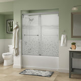 Everly 60 in. x 59-1/4 in. Mod Semi-Frameless Sliding Bathtub Door in Nickel and 1/4 in. (6mm) Mozaic Glass - Super Arbor
