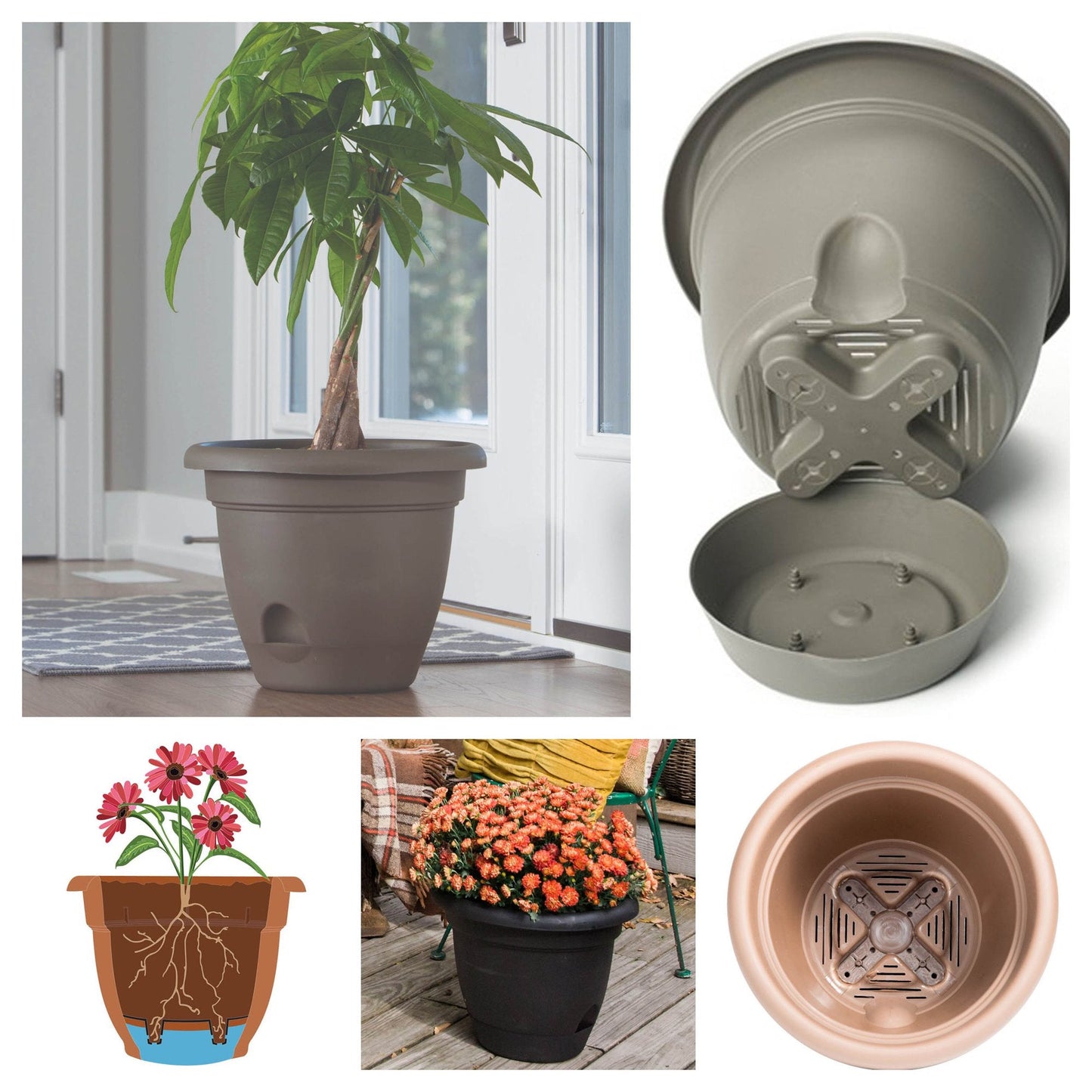 Bloem Lucca Self Watering Planter 14" Chocolate