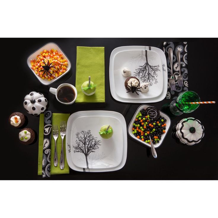Square 16-Piece Seasonal Black Trees Glass Dinnerware Set (Service for 4)
