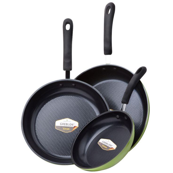 Green Earth 3-Piece Aluminum Ceramic Nonstick Frying Pan Set in Green