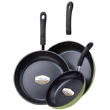 Green Earth 3-Piece Aluminum Ceramic Nonstick Frying Pan Set in Green