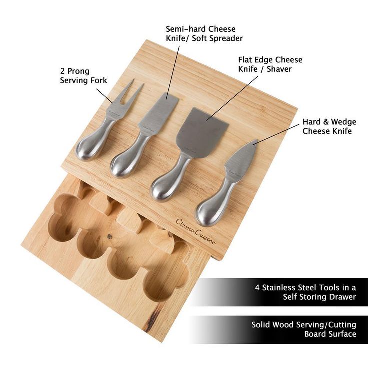 5-Piece Wooden Cheese Board with Stainless Steel Tools