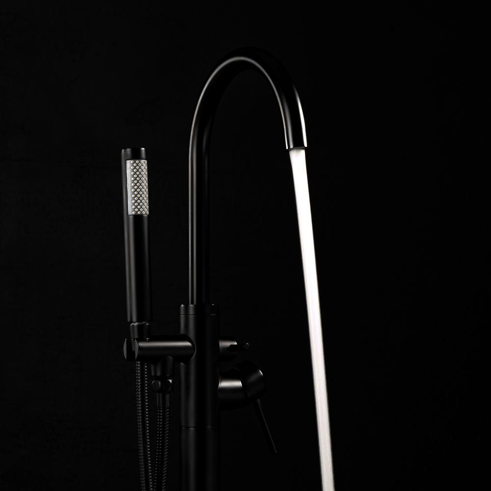 67 in. Matte Black Fiberglass Non-Whirlpool Bathtub with Tub Filler Combo - Modern Flat Bottom Stand Alone Tub - Super Arbor