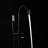 59 in. Glossy Black Fiberglass Non-Whirlpool Bathtub with Tub Filler Combo - Modern Flatbottom Stand Alone Tub - Super Arbor
