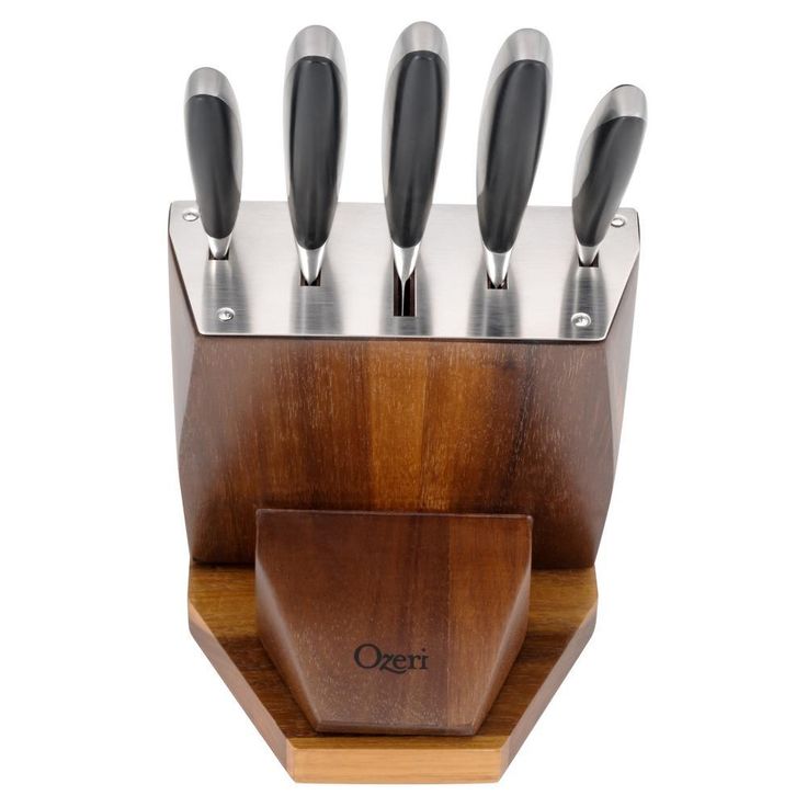 6-Piece Japanese Stainless Steel Knife Block Set with Rotating Knife Block and Tablet Holder