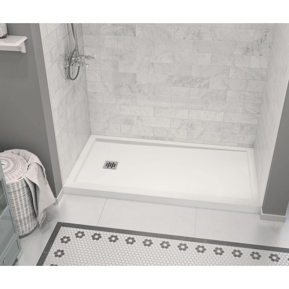 Zone Square 32 in. x 60 in. Double Threshold Shower Base Left Hand Drain in White - Super Arbor