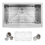 Farmhouse Apron Front Stainless Steel 33 in. Single Bowl Kitchen Sink Kit in Satin