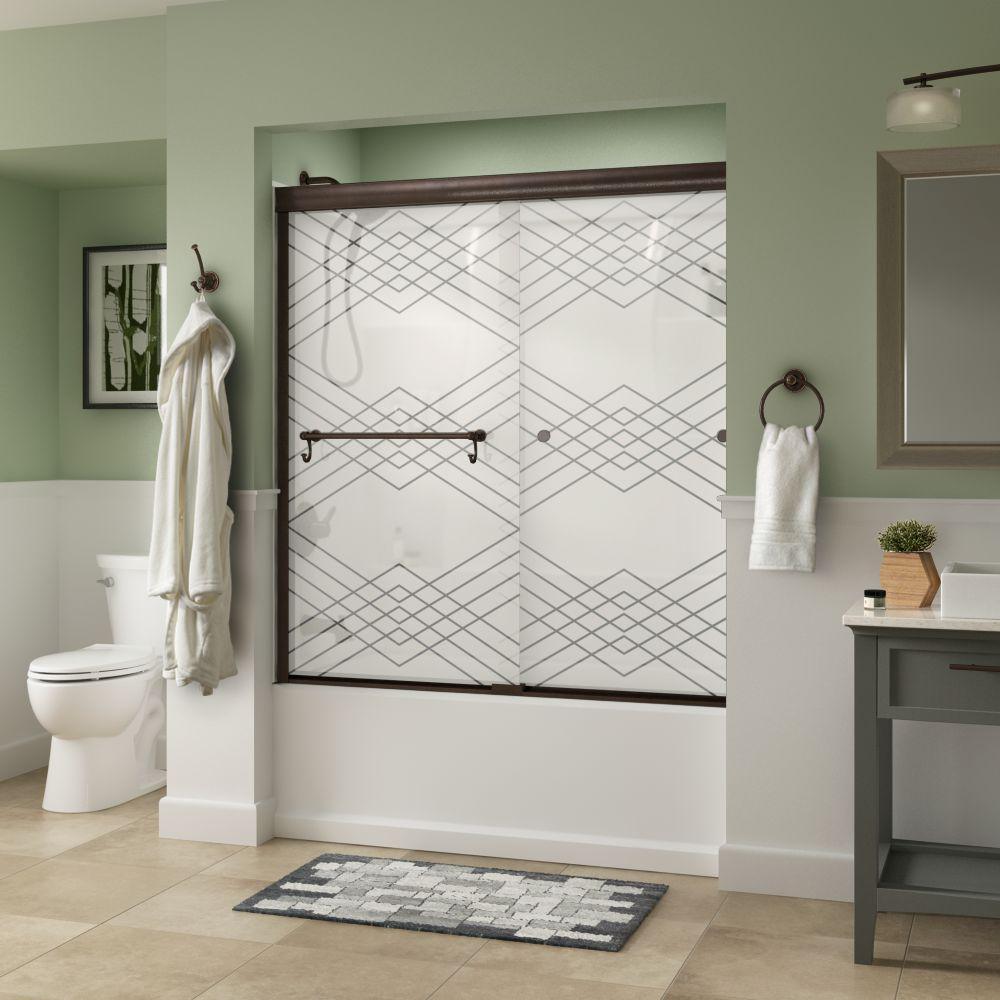 Portman 60 in. x 58-1/8 in. Semi-Frameless Traditional Sliding Bathtub Door in Bronze with Rain Glass - Super Arbor
