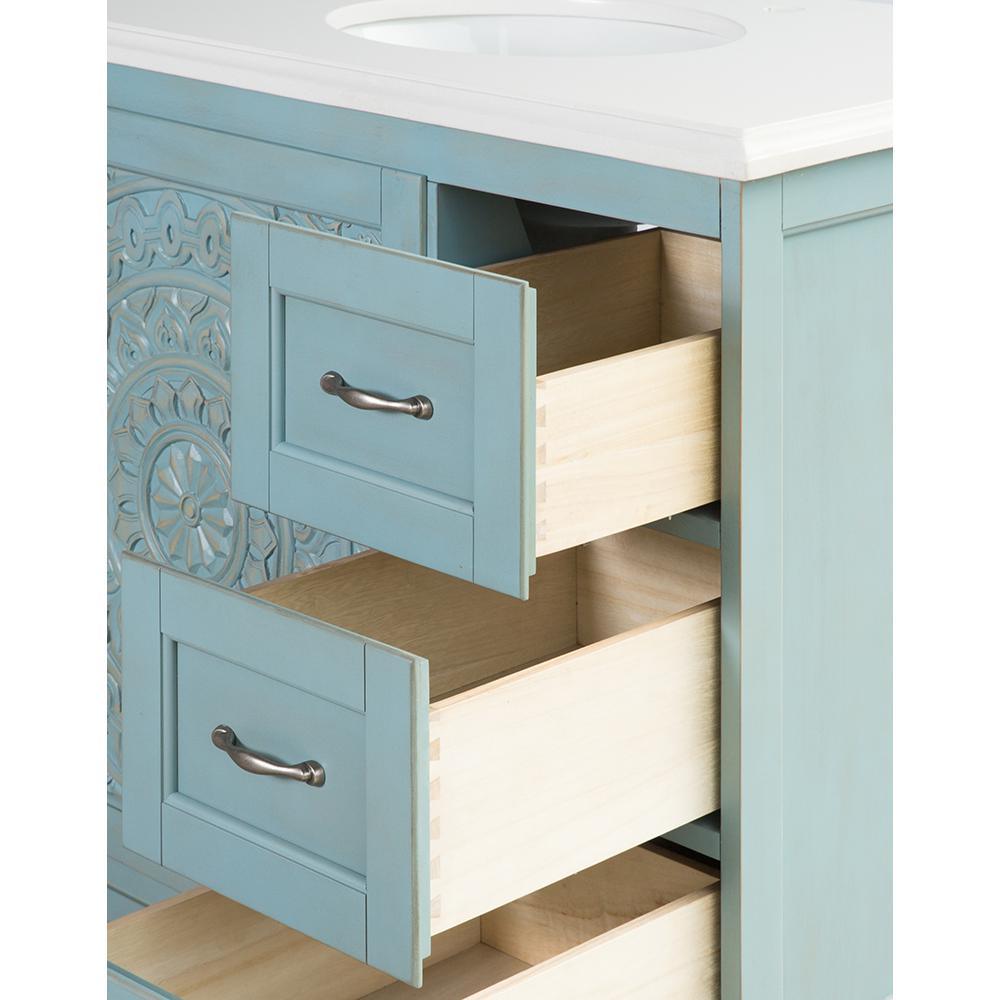 Chennai 37 in. W Single Vanity in Blue Wash with Engineered Stone Vanity Top in Crystal White with White Sink - Super Arbor
