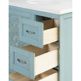 Chennai 37 in. W Single Vanity in Blue Wash with Engineered Stone Vanity Top in Crystal White with White Sink - Super Arbor