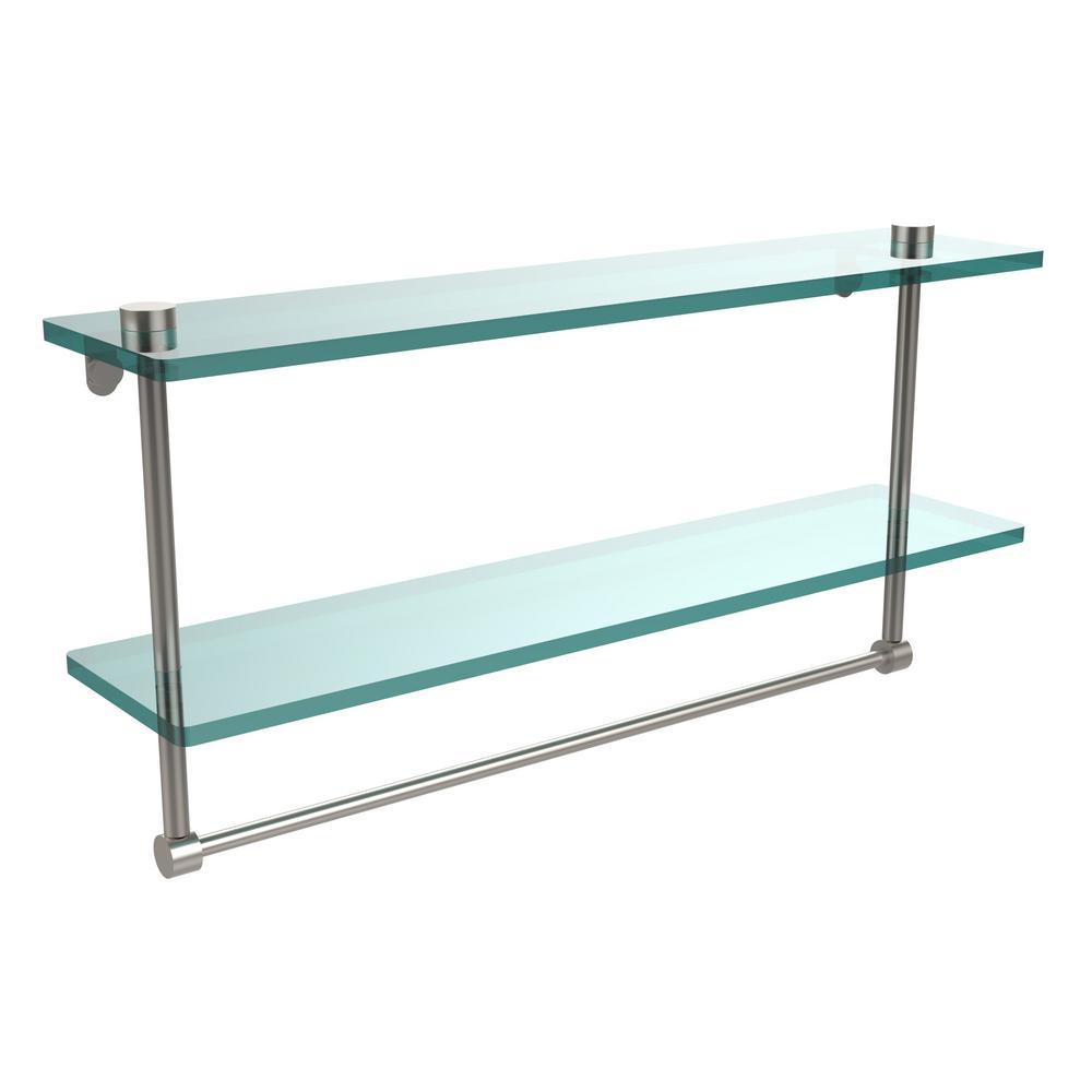 22 in. L  x 12 in. H  x 5 in. W 2-Tier Clear Glass Bathroom Shelf with Towel Bar in Oil Rubbed Bronze - Super Arbor