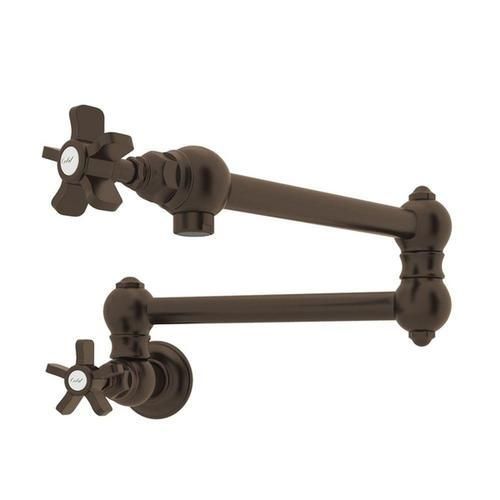 Rohl Italian Kitchen Tuscan Brass 2-Handle Wall-Mount Pot Filler Handle Kitchen Faucet