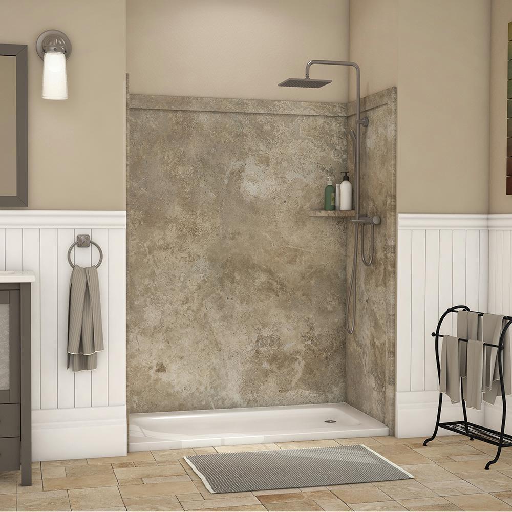 Royale 36 in. x 60 in. x 80 in. 11-Piece Easy Up Adhesive Alcove Bathtub/Shower Wall Surround in Calacatta White - Super Arbor