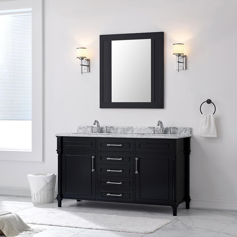 Aberdeen 60 in. W x 22 in. D Vanity in Black with Carrara Marble Top with White Sinks - Super Arbor