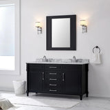 Aberdeen 60 in. W x 22 in. D Vanity in Black with Carrara Marble Top with White Sinks - Super Arbor