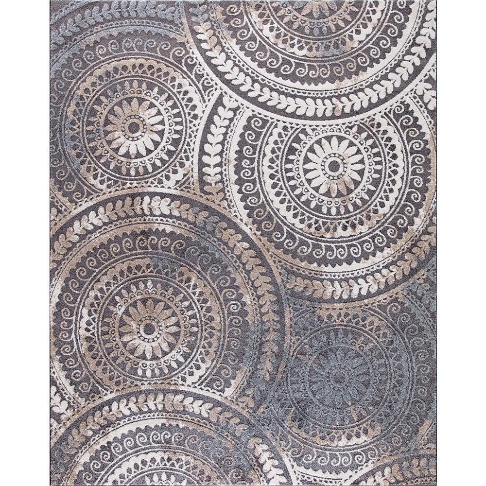 Spiral Medallion Cool Gray Tones 8 ft. x 10 ft. Area Rug - Super Arbor