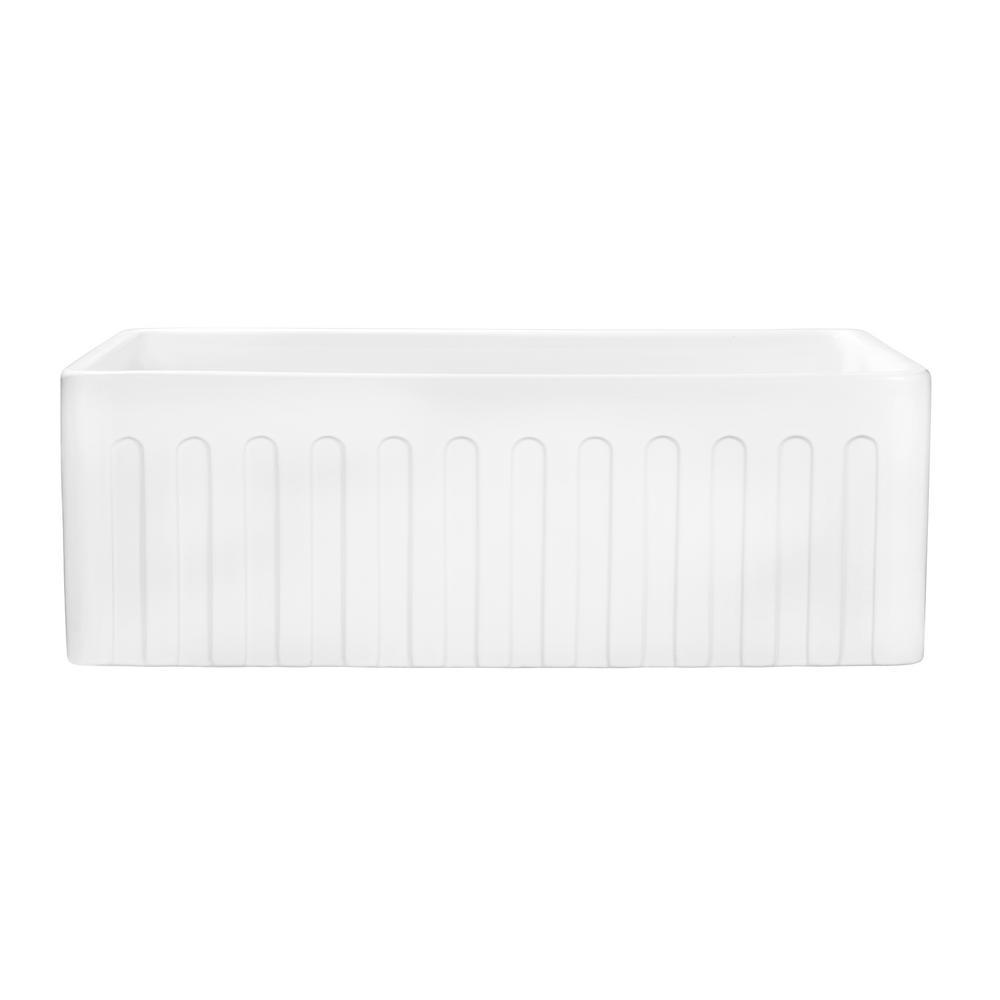 30 in. x 20 in. Fireclay Reversible Farmhouse Apron-Front Single Bowl Kitchen Sink in White - Super Arbor