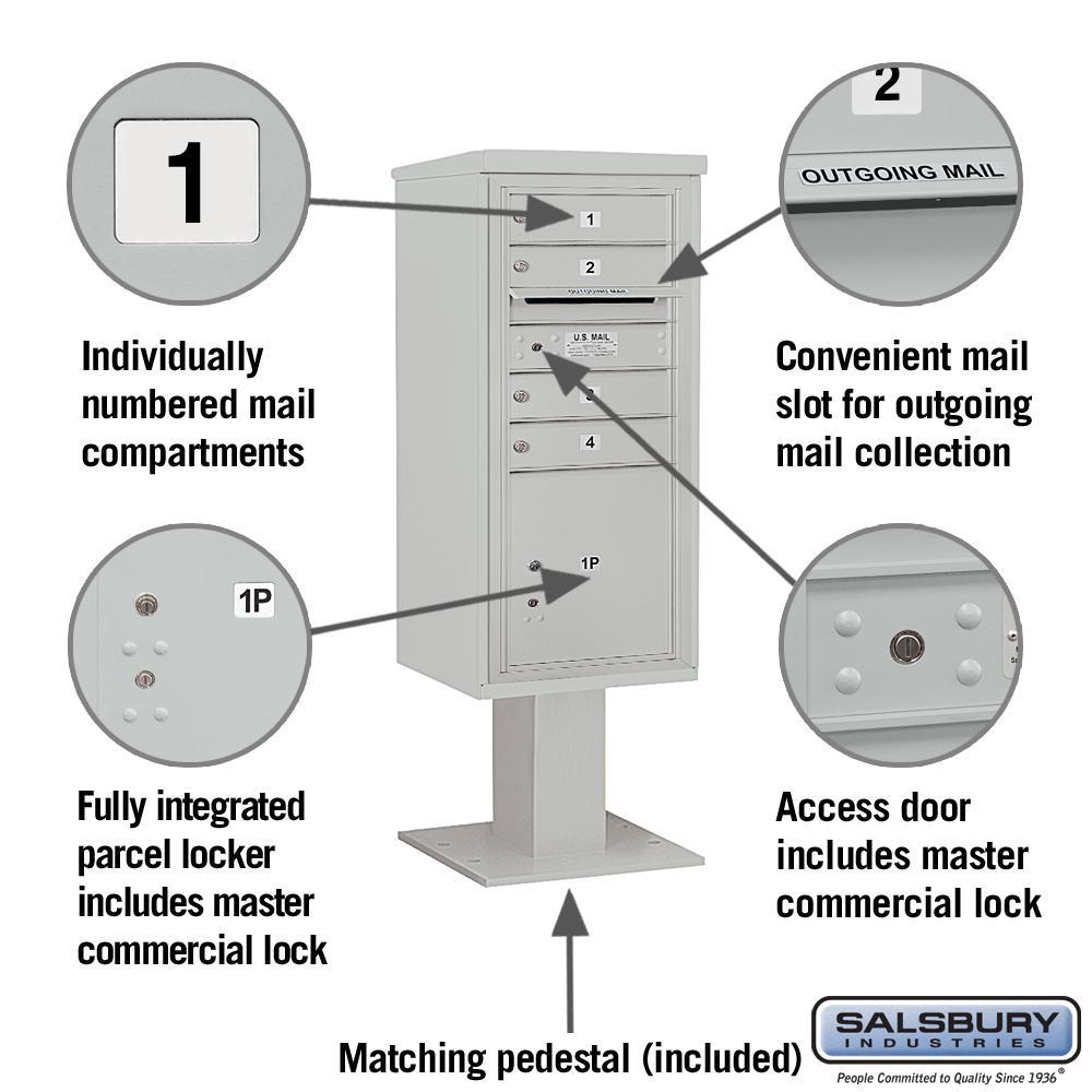 3400 Horizontal Series 4-Compartment 1-Parcel Locker Pedestal Mount Mailbox - Super Arbor