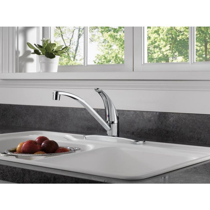 Peerless Choice Chrome 1-Handle Deck-Mount Low-Arc Handle Kitchen Faucet