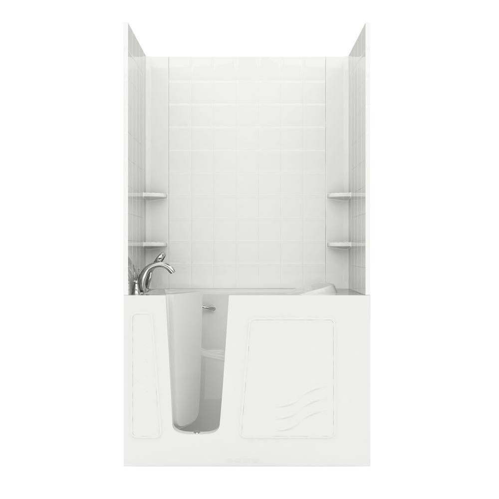 Rampart Nova Heated 5 ft. Walk-in Whirlpool Bathtub with 6 in. Tile Easy Up Adhesive Wall Surround in Biscuit - Super Arbor