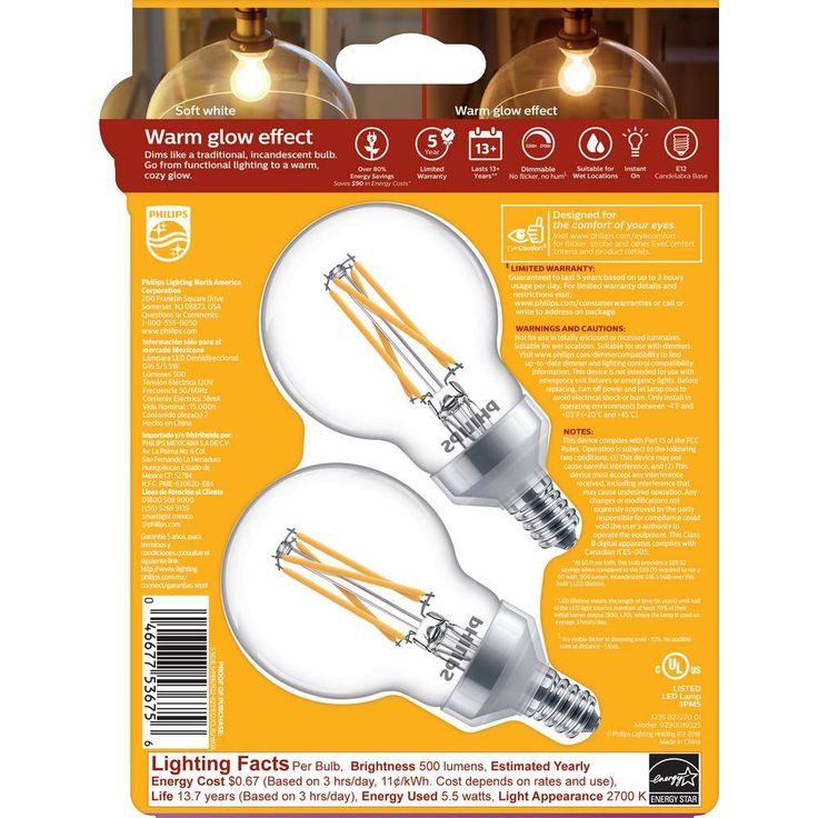 Philips 60-Watt Equivalent G16.5 Dimmable LED Light Bulb with Warm Glow Dimming Effect Soft White (2-Pack)