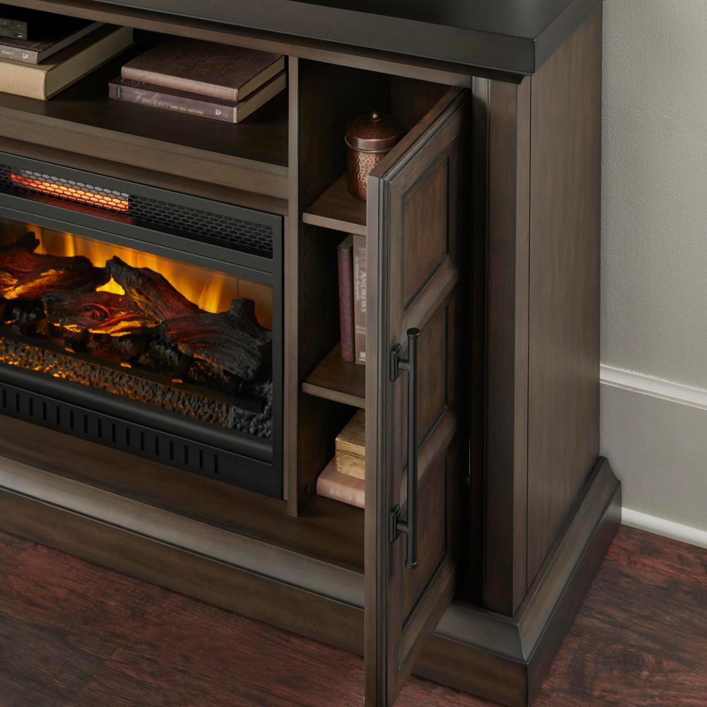Halwell 63 in. Media Console Infrared Electric Fireplace in Warm Brown with Espresso Top - Super Arbor