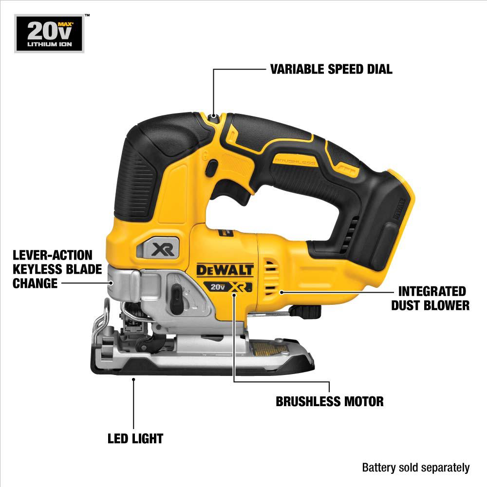20-Volt MAX Lithium-Ion Brushless Cordless Jigsaw Kit with 5 Ah Battery Charger and Kit Box - Super Arbor