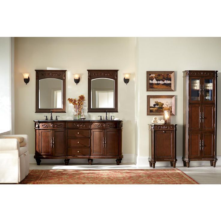 22 in. W x 32 in. H Framed Rectangular  Bathroom Vanity Mirror in Antique Cherry
